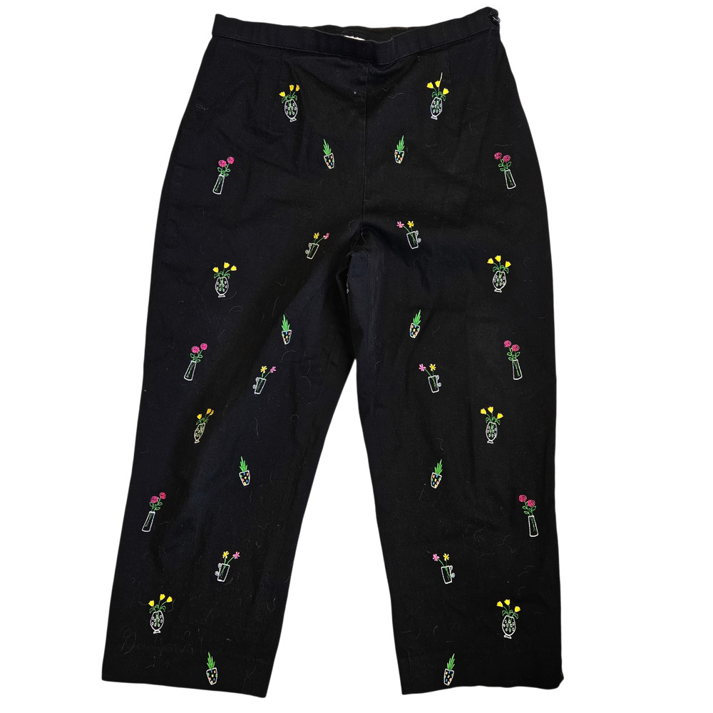 Vintage Cactus Printed Capri Pants Black Emboridered- Size 8p